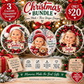 Three custom Christmas ornament designs personalized digital PNG bundle