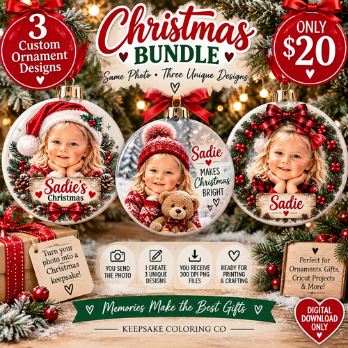 Three custom Christmas ornament designs personalized digital PNG bundle